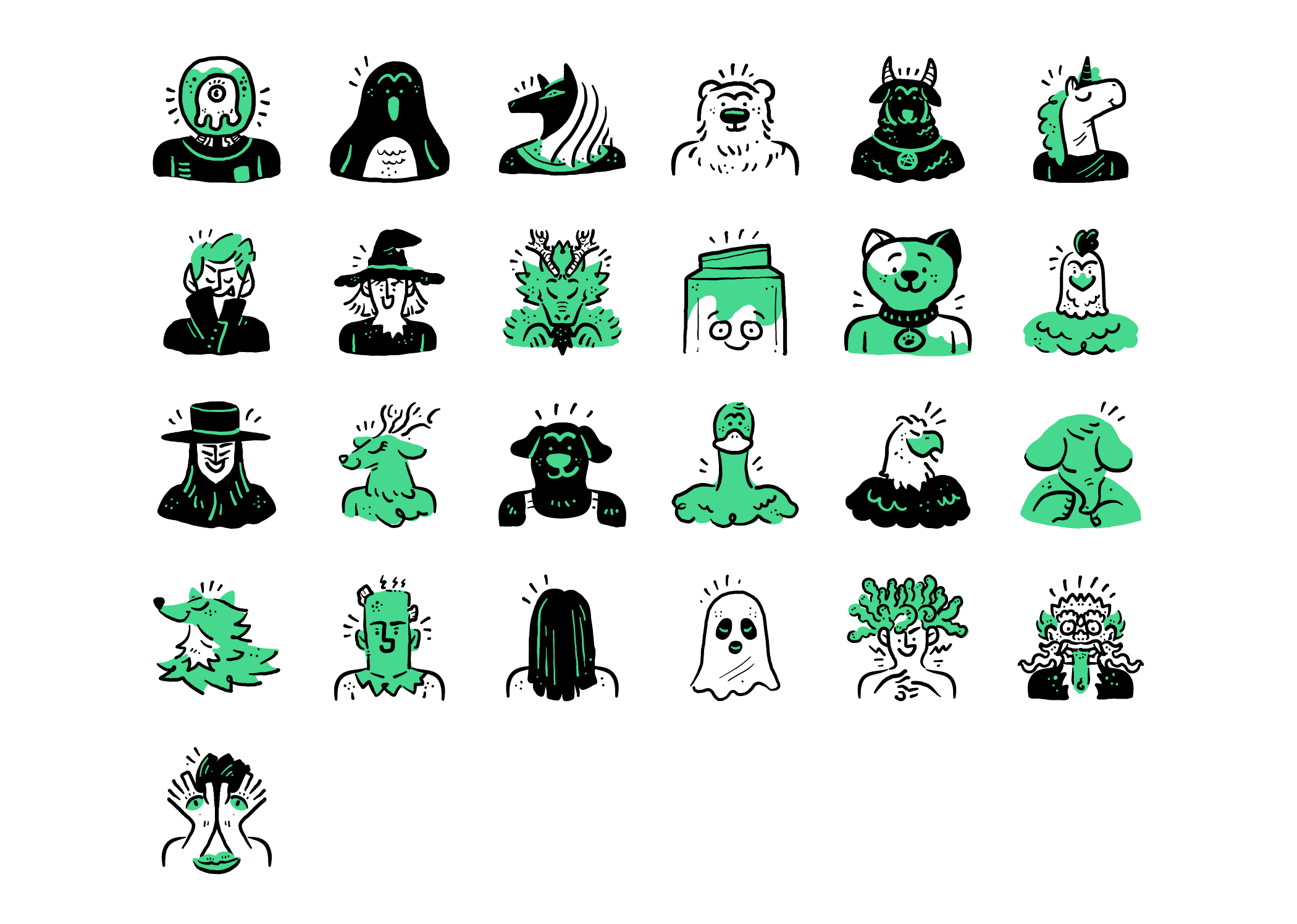 creatures avatars hand drawn illustrations preview