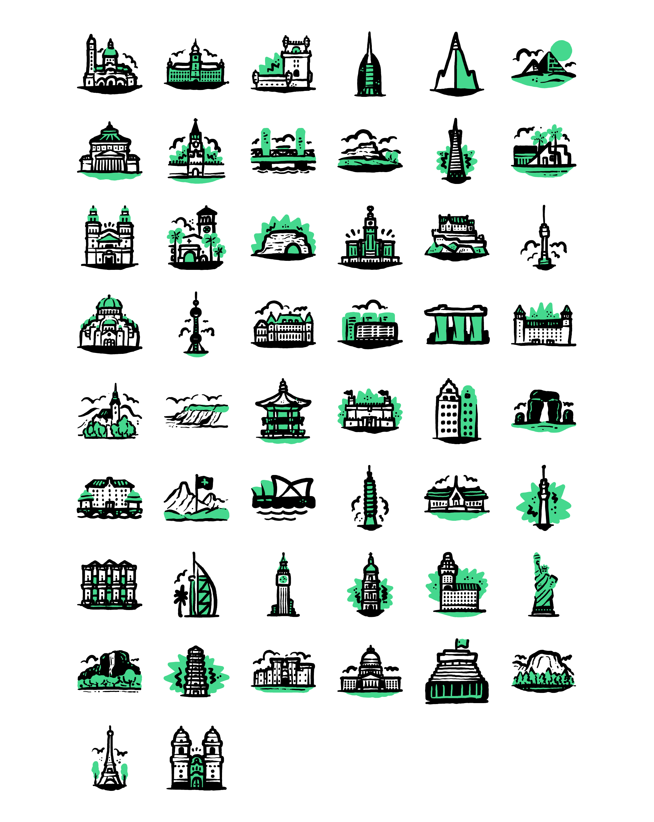 monuments hand drawn illustrations preview