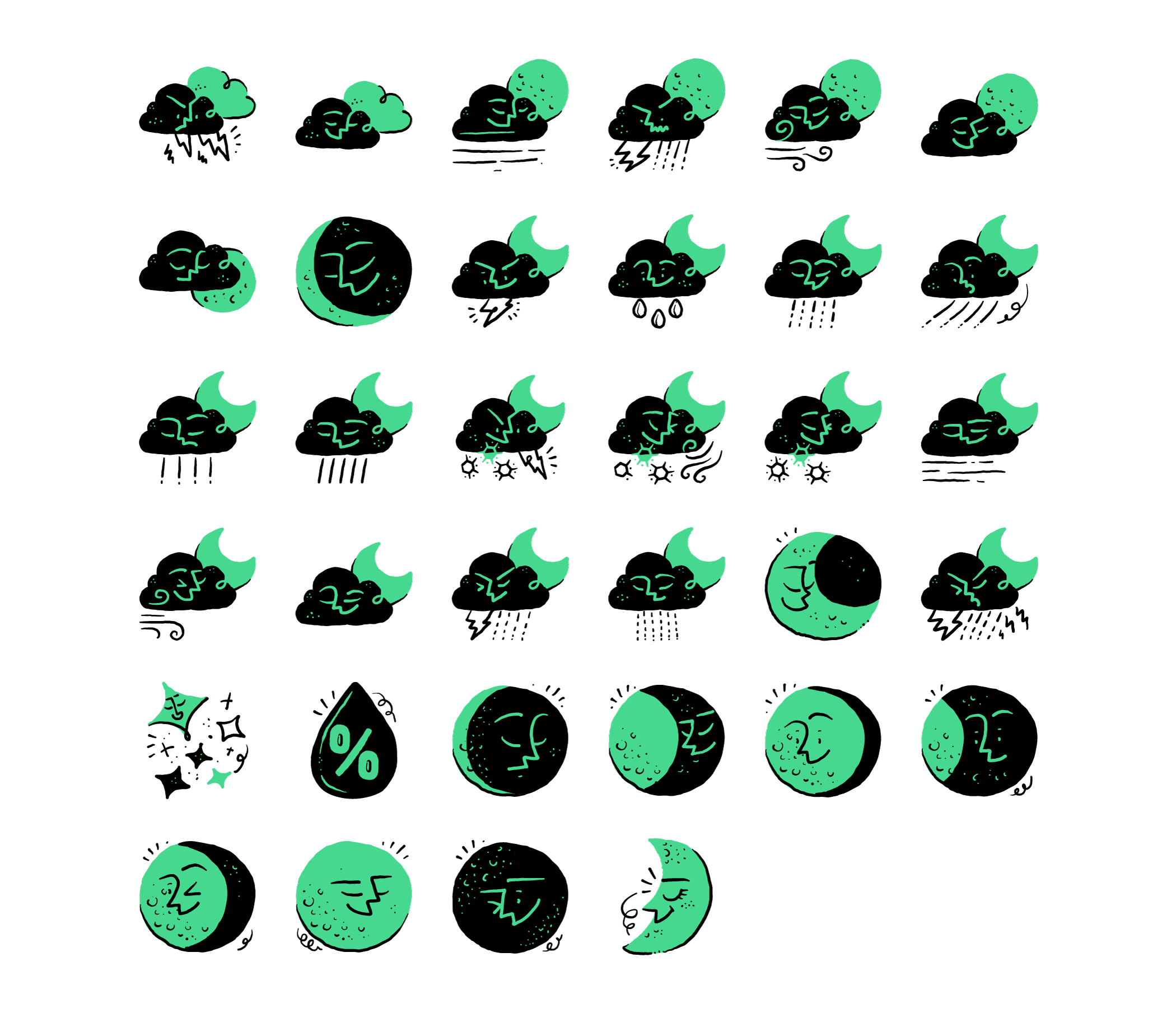 night weather hand drawn illustrations preview