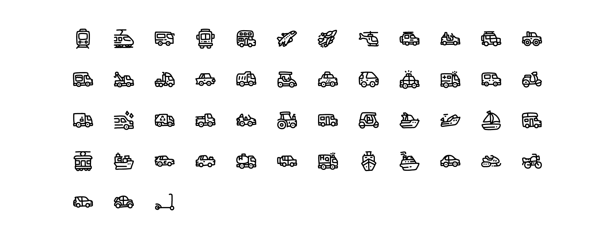 transportation vehicle line icons preview